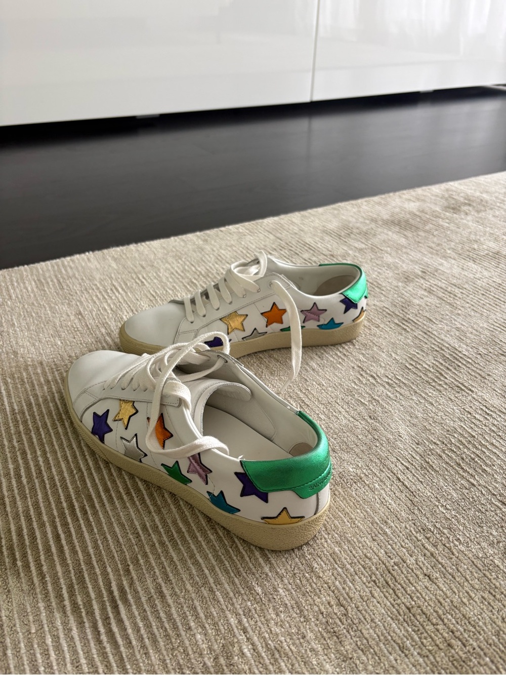 Kids White Sneakers with Multicolor Star Accents
